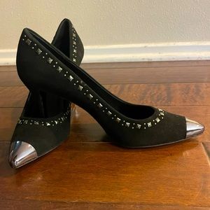 Vaneli Sherida Black Suede Studded Pumps